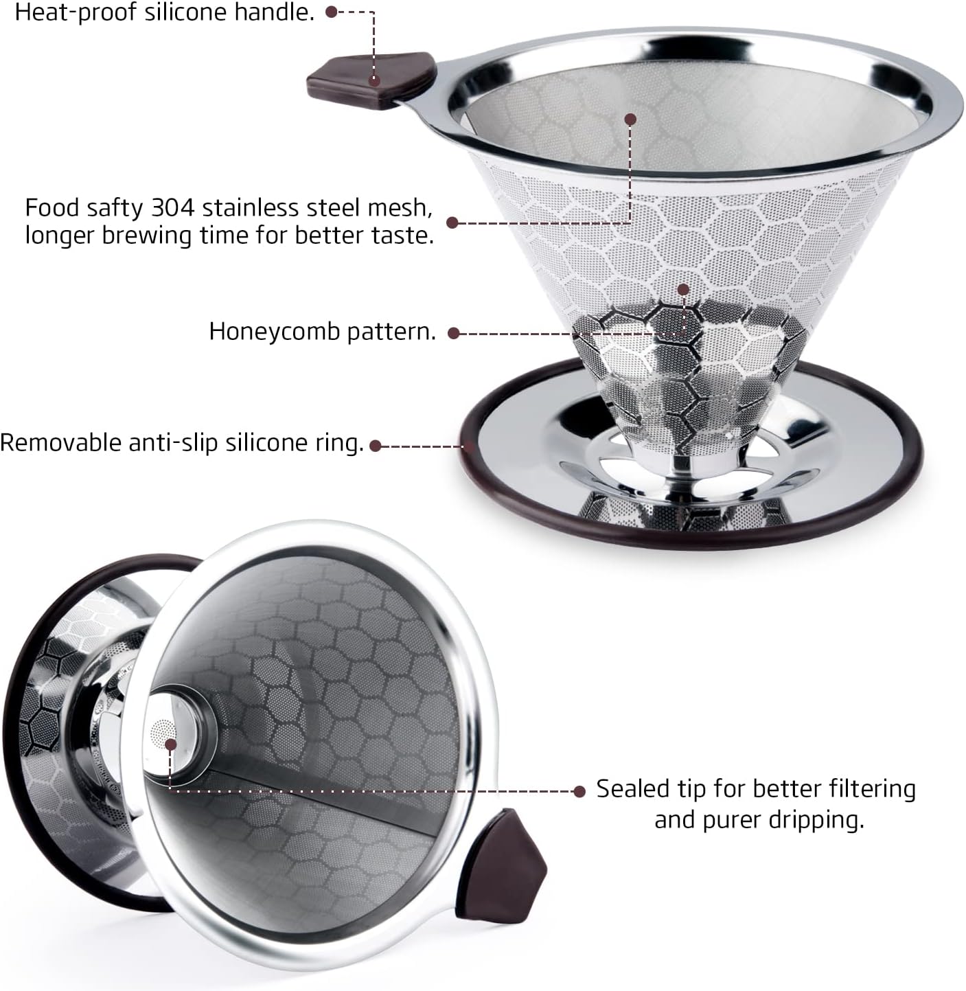 Filtre à Café Permanent 800 Mailles Acier Inoxydable - Réutilisable Pour Café Filtre Manuel