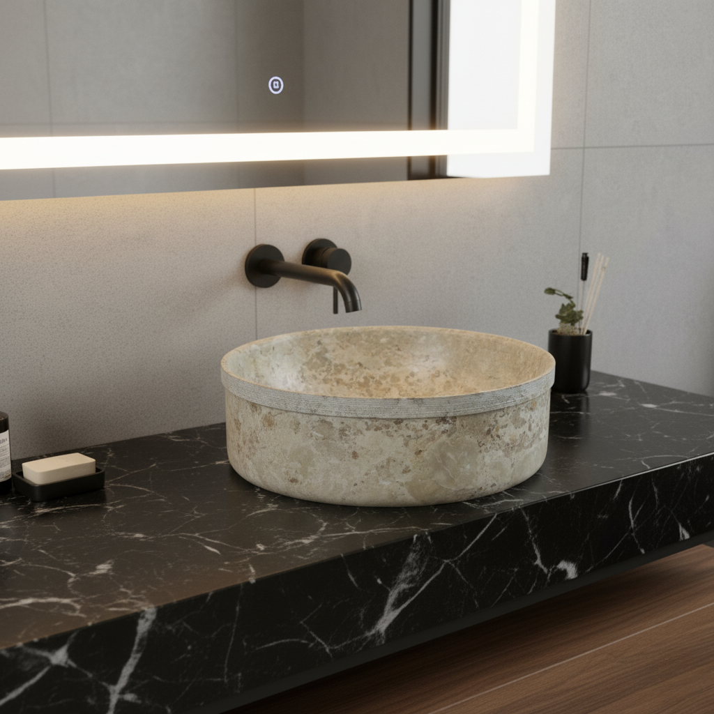 Lavatório de pedra natural bege AUSTIN 380 x130 mm - 4