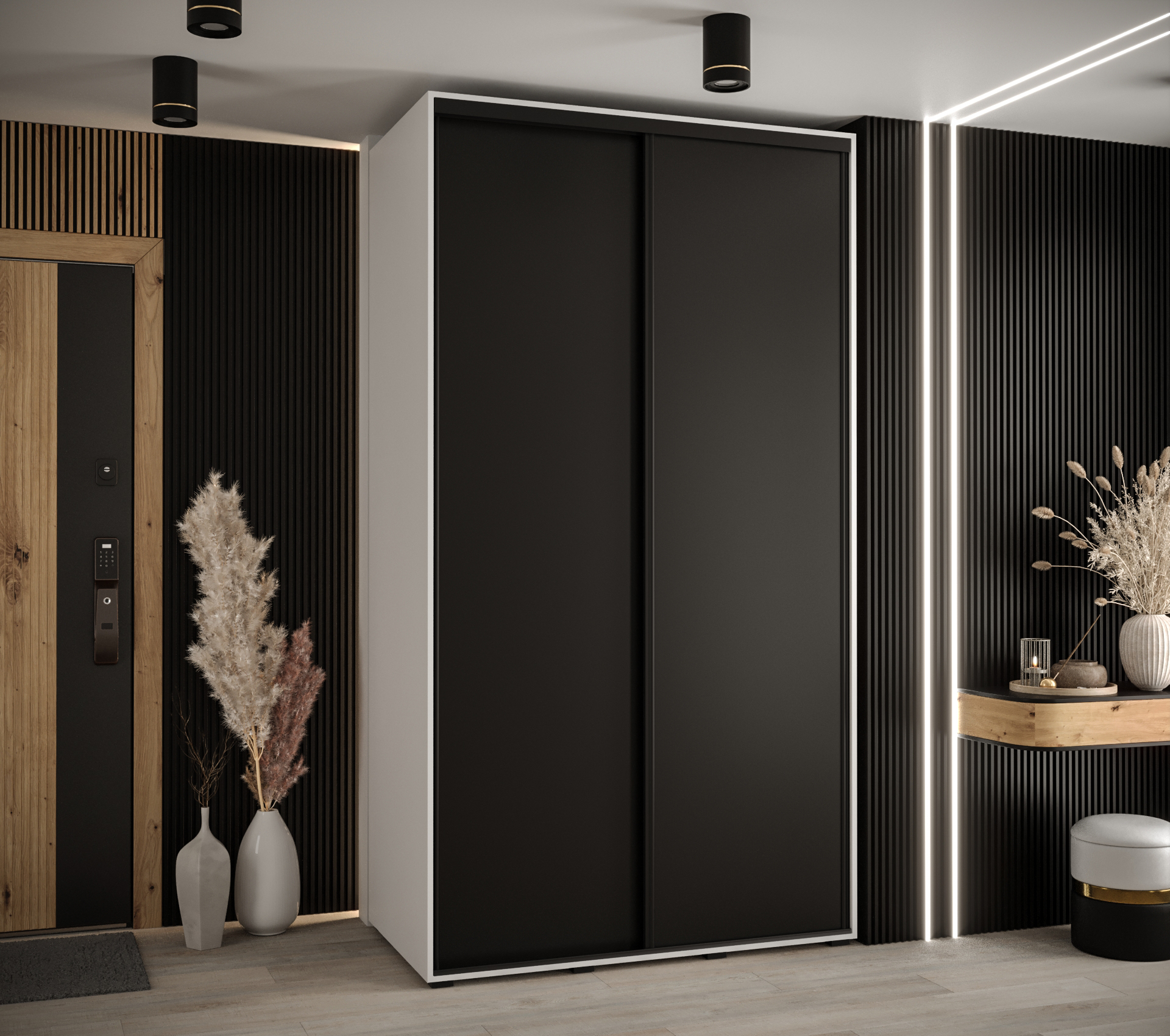 Szafa przesuwna wysoka Davos 1 140 x 60 x 235,2 cm biały + czarny + u. czarny - Abiks Meble - 2