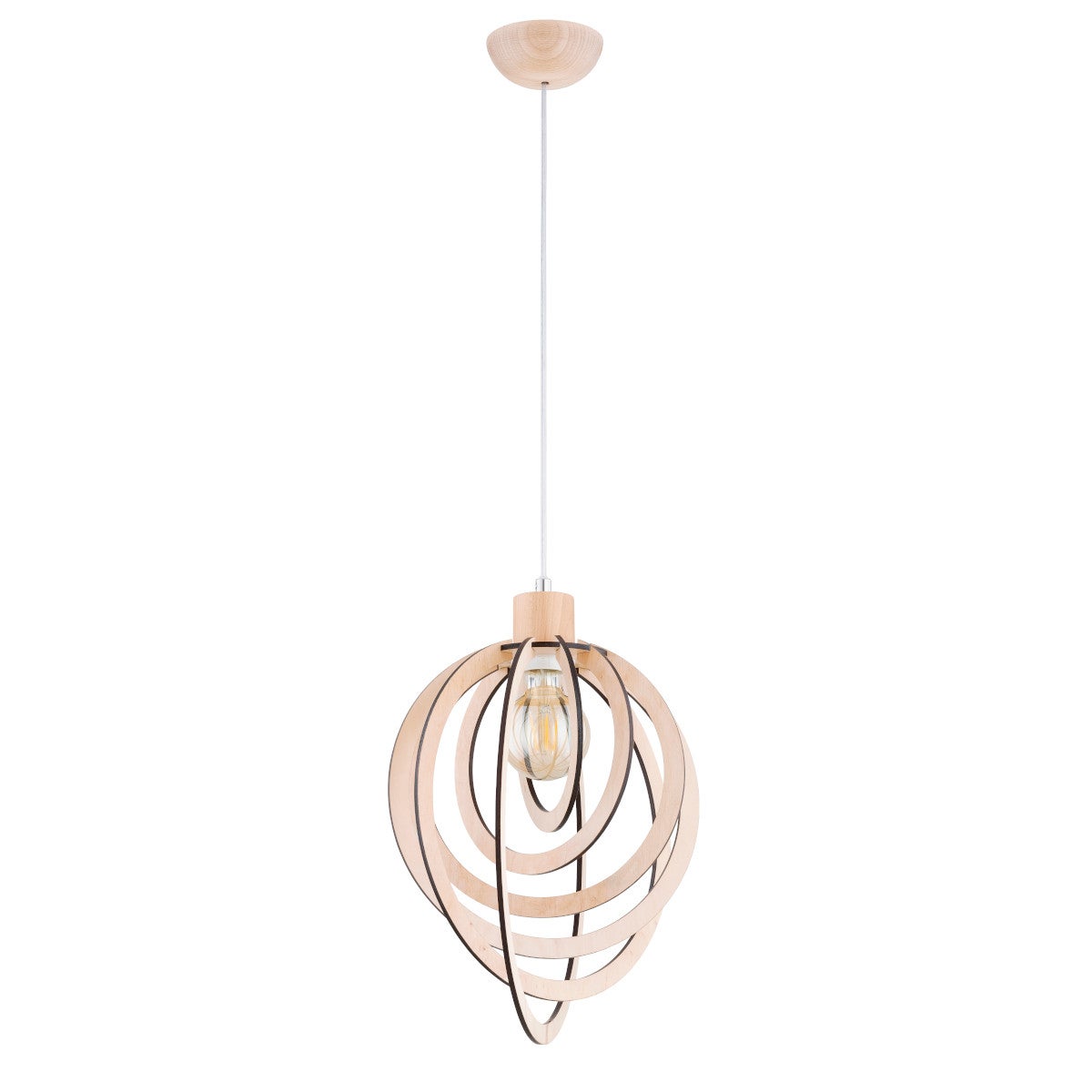 Lampa wisząca Solina jasne drewno-biała 1xE27x15W wym: 90 x 25 x 35 cm metal Alfa