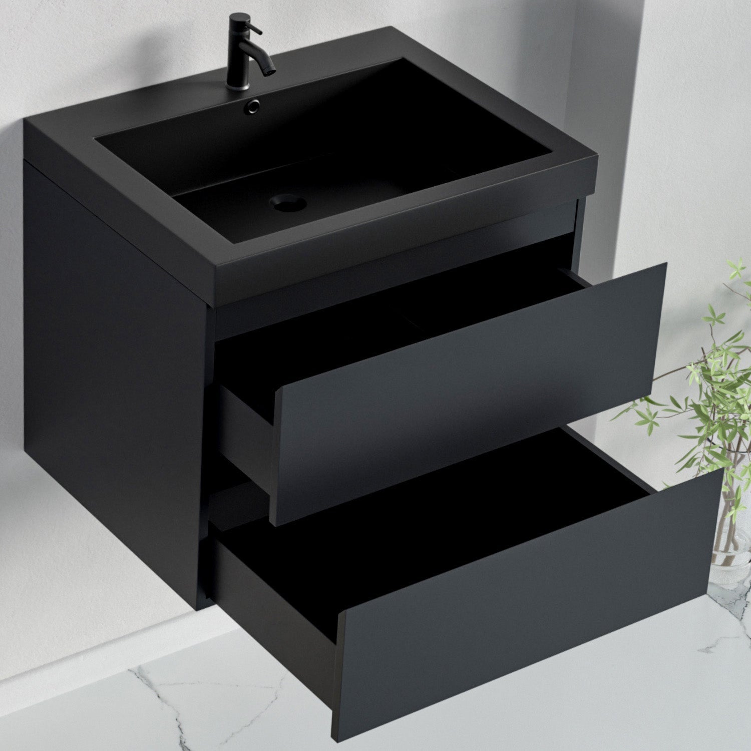 LOMAZOO meuble de salle de bain Monaco noir mat - lavabo noir - 60 cm - 7