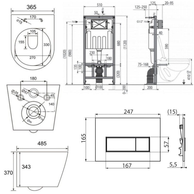 Pack WC Bati-support autoportant + Cuvette SAT Infinitio sans bride + Abattant soft close + Plaque blanche (SMART-Infinitio-4) - 5