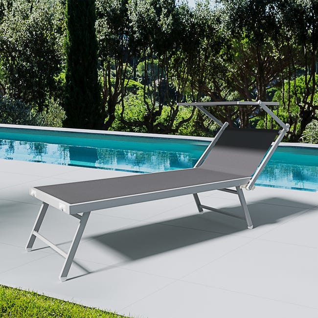 Lettino Prendisole Pieghevole Con Parasole - Textilene, Alluminio, 182x60cm - Portata 150kg - Foto 7