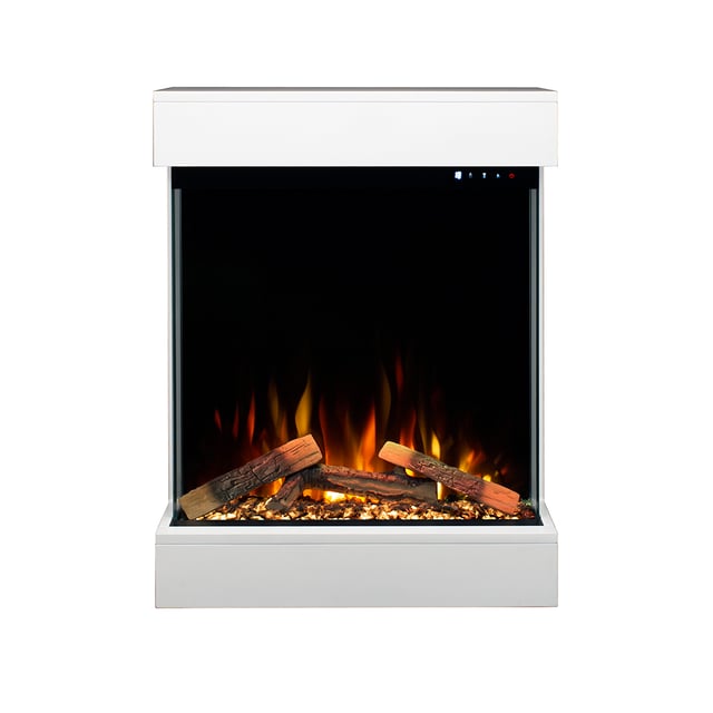 Tempo Style - Kominek elektryczny CALLIOPE Biały z ramą z płyty MDF z efektem prawdziwego ognia 750 - 1500 W