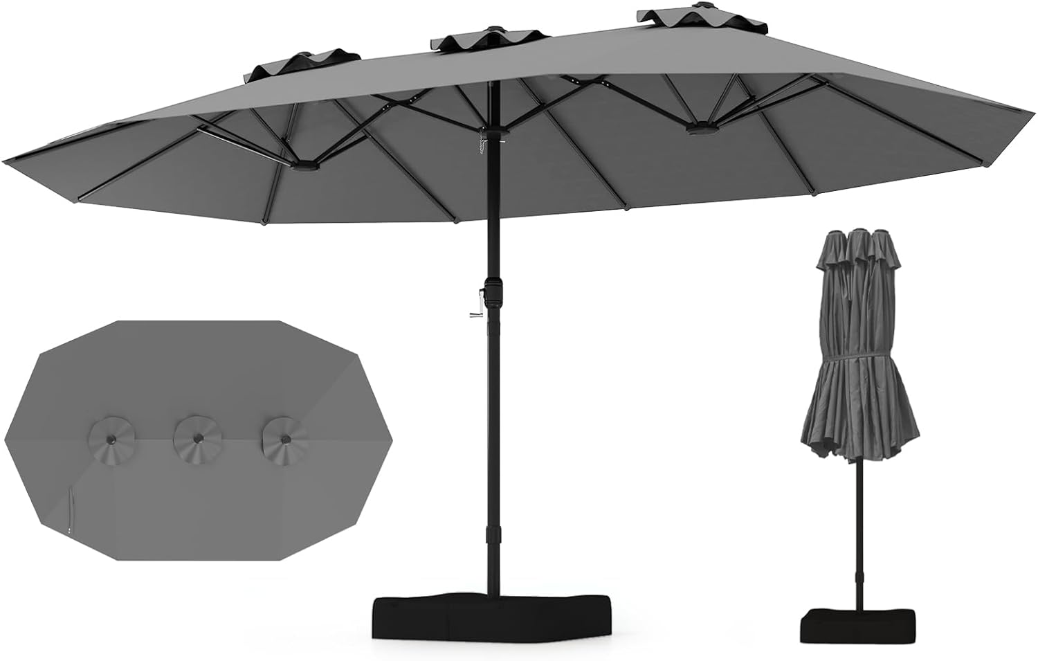 OUTSUNNY - Ombrellone 3x3 M A Braccio Con 8 Stecche, Pedale E Manovella In Alluminio E Poliestere Color Khaki 84d 112v01kk