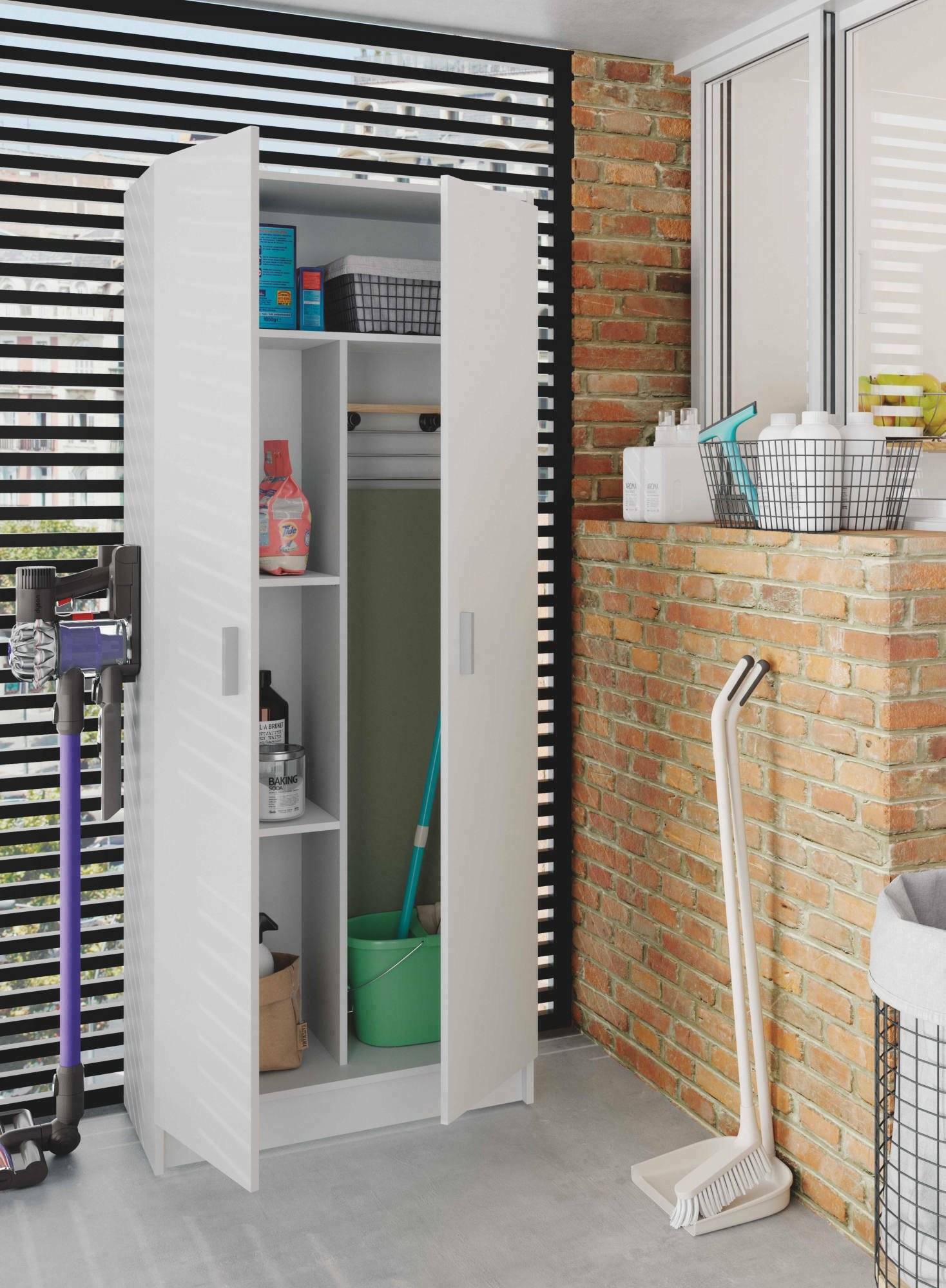 Armoire polyvalente à 2 portes Abadubidu, Armoire à balais, Étagère à chaussures avec étagères, Armoire à chaussures, cm73x37h180 cm, Blanc - 7