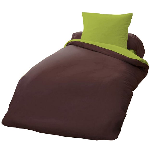 Parure de couette 100% coton bicolore 135x200 cm Taille 135 x 200 cm Couleur Choco/Vert