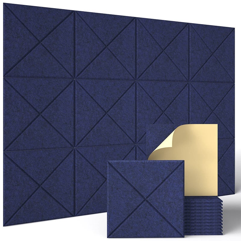 Zestaw 12 samoprzylepnych paneli dźwiękochłonnych o wysokiej gęstości, dekoracyjne panele ścienne z włókna poliestrowego, niebieskie, 30 cm x 30 cm