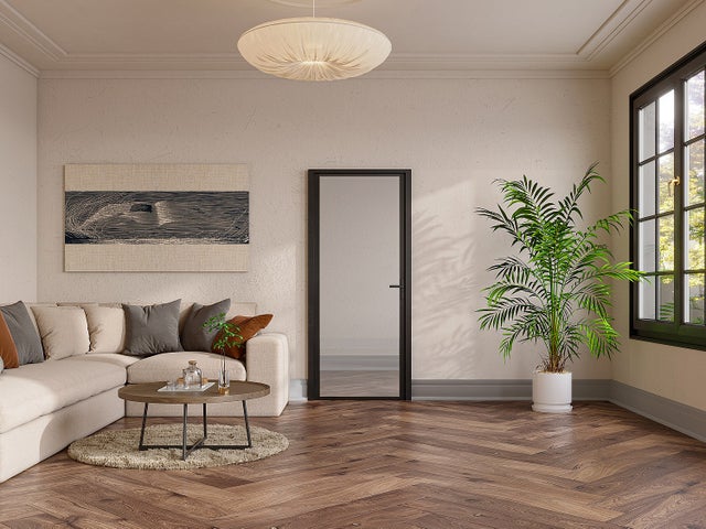 Bloc porte réversible en aluminium et verre trempé - H204 x L93 cm - Noir - LOXTON