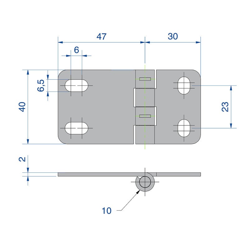 Charnière en acier zingué axe de 6 mm dimension 77x40 mm - 2