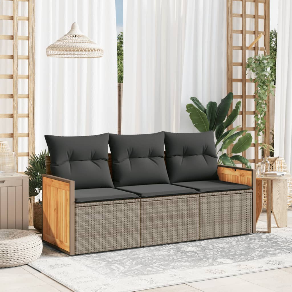 3-częściowa sofa do ogrodu, z poduszkami, szara, polirattanowa vidaXL