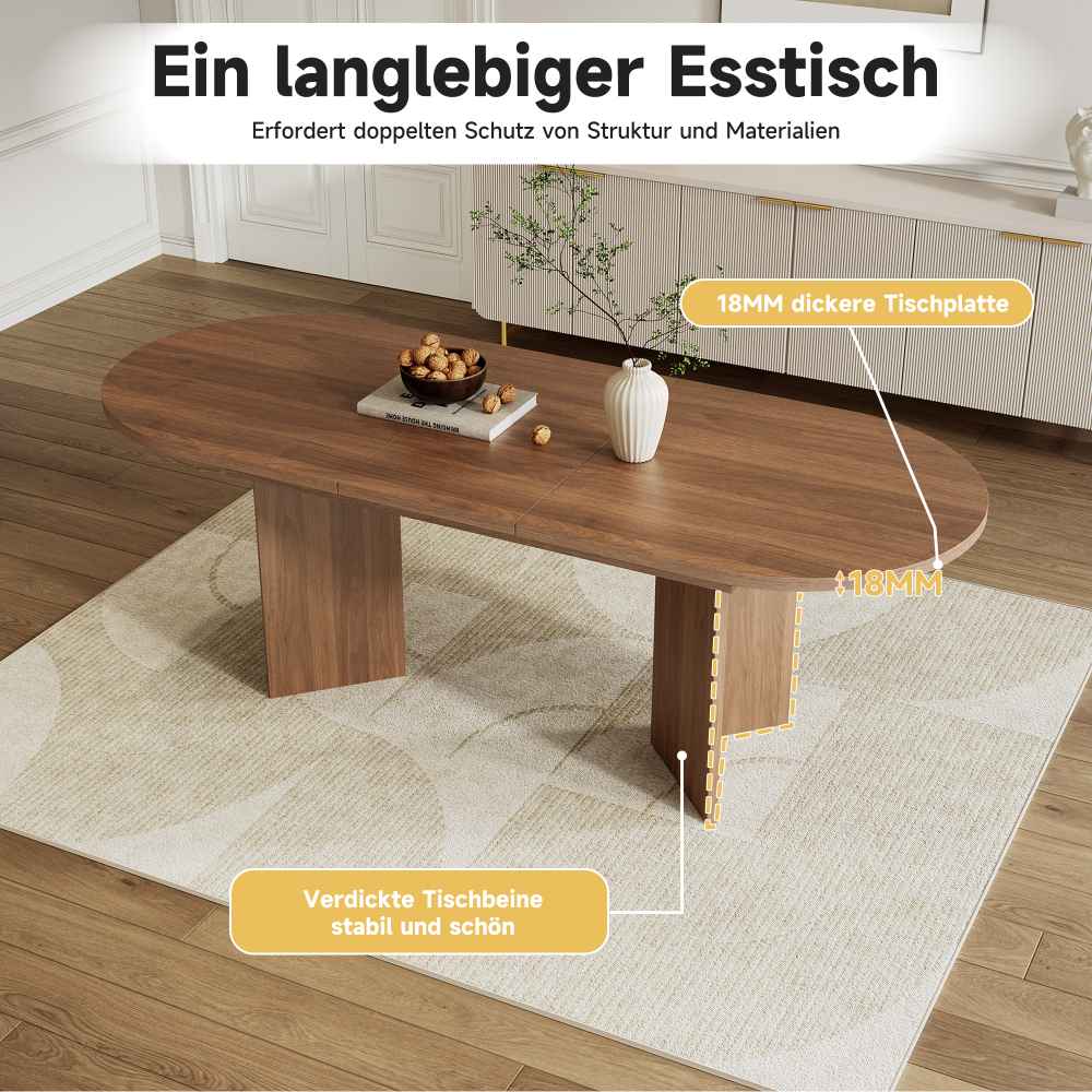 Table à manger extensible 140/180 * 90 cm, pour 6-8 personnes, coins arrondis, style simple, couleur noyer.. - 5