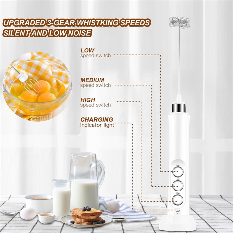 Mousseur à lait portatif puissant; mini fouet mélangeur de boissons pour café, cappuccino, latte, matcha, chocolat chaud, avec support, aqua