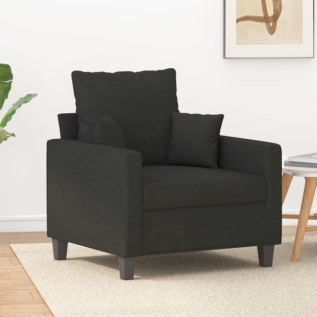 Sillón Con Taburete Tela Negro - 60 Cm De Ancho, Acolchado Grueso, Para Salón, Dormitorio U Oficina