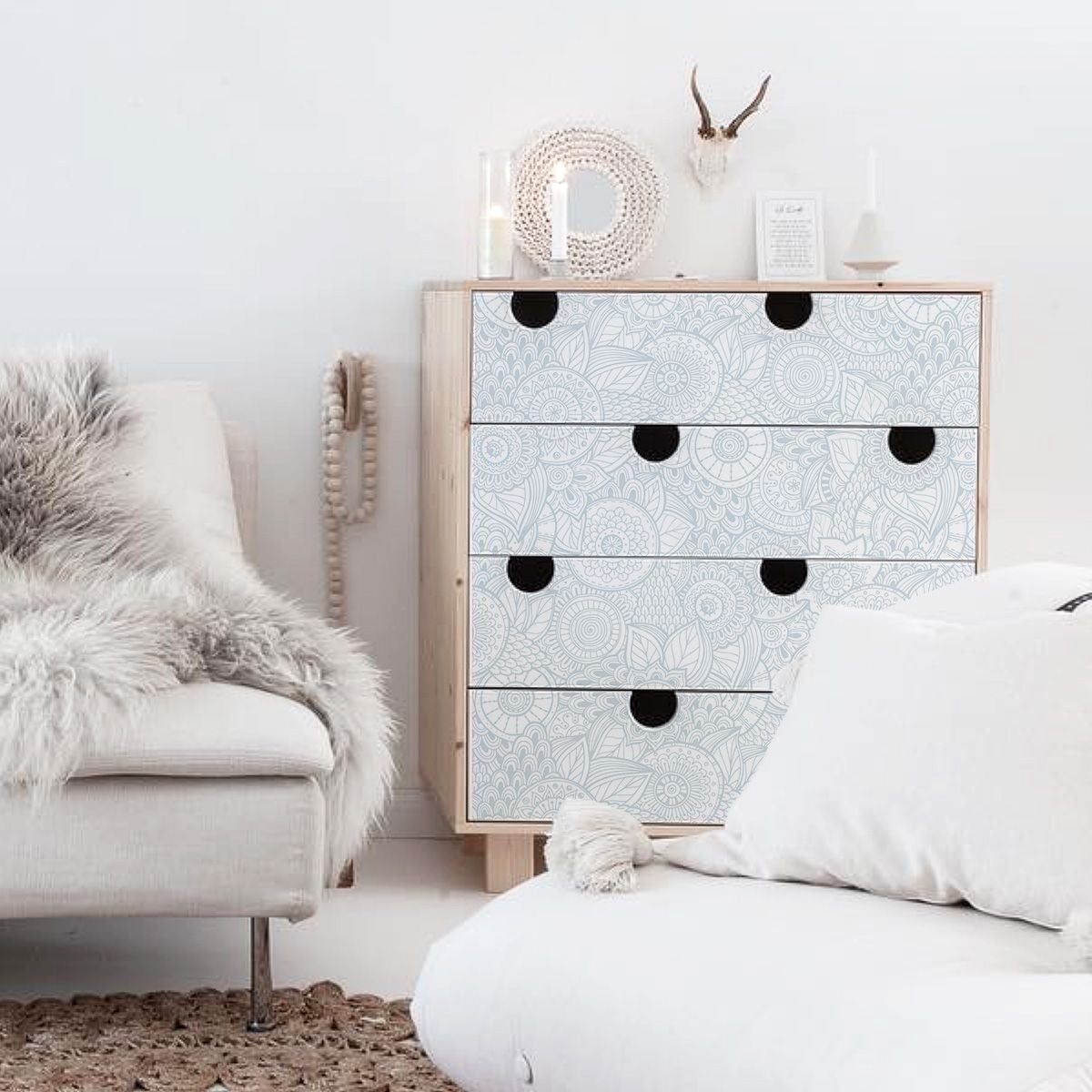 Papel vinilo adhesivo boho chic azul lavable y removible - 1 rollo 50x300 cm - decochic