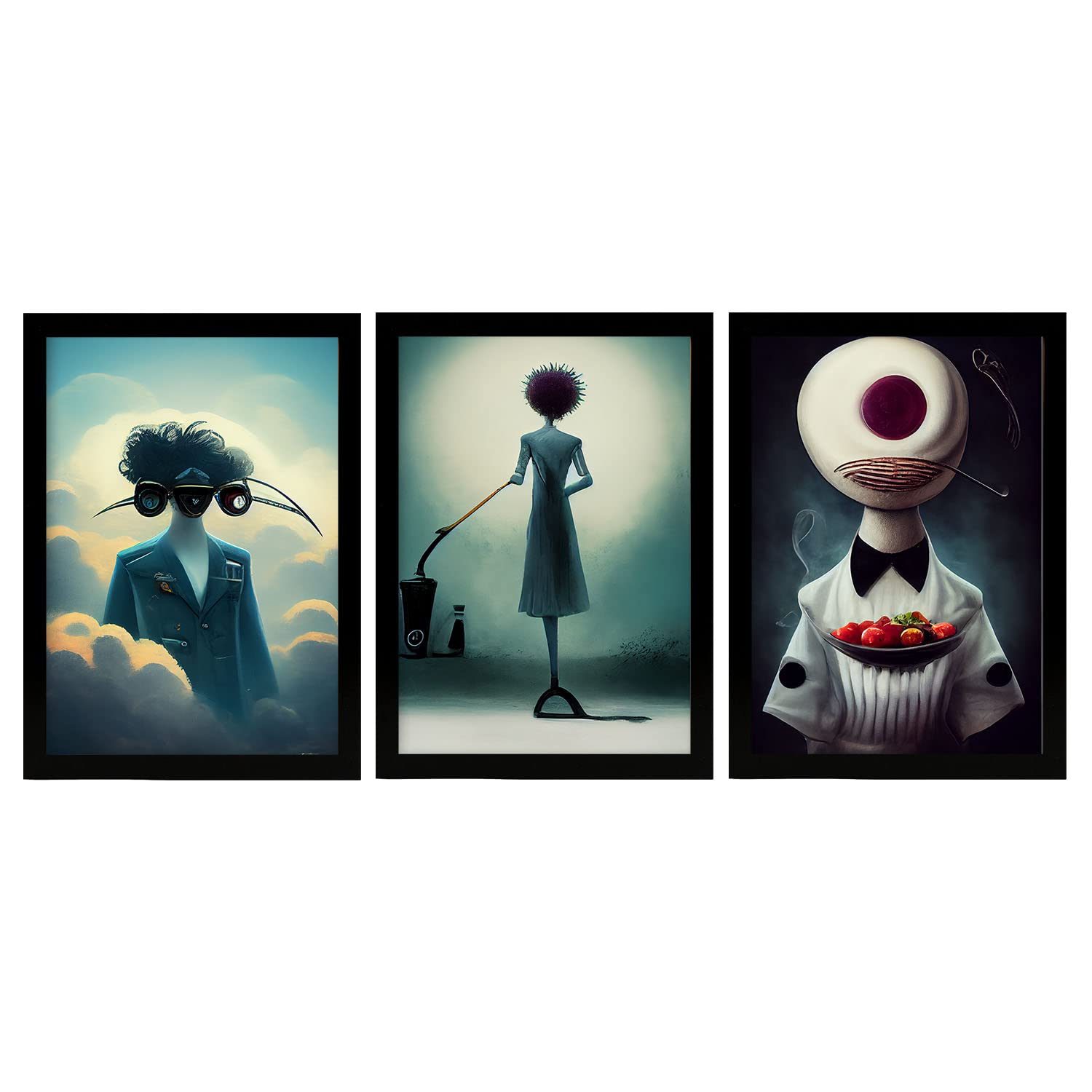 Nacnic set de 3 posters servicios al estilo de t burton ilustraciones de profesiones y oficios inspiradas en arte gótico diseño y a3 marco negro