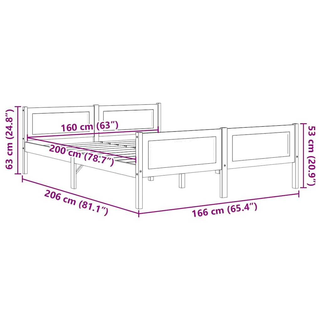 Cadre de lit sans matelas en bois massif de pin gris 160 x 200 cm - 6