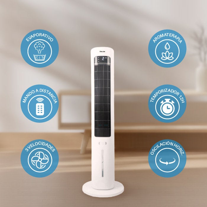 Fácula - Climatizador evaporativo Glacier Tower | 3L | Aromaterapia | 3 velocidades | Temporizador | Controlo remoto - 5