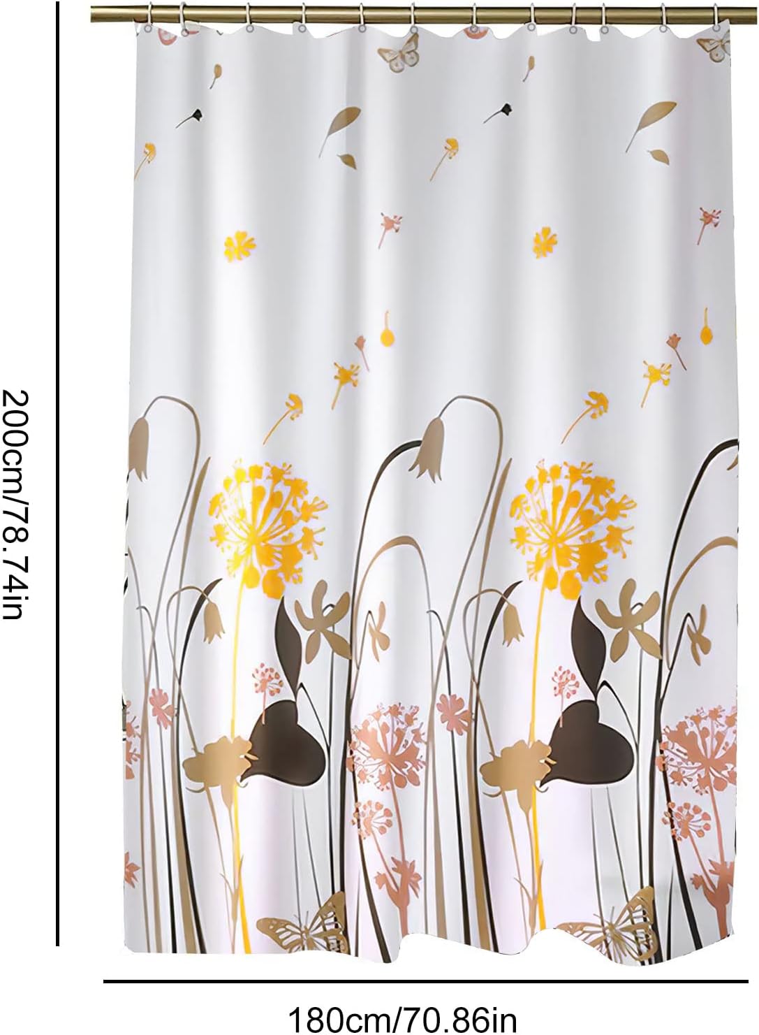 Zasłona prysznicowa 180 x 200 cm, odporna na wilgoć, wodoodporna, zmywalna, antybakteryjna, poliester, do łazienki, domu, hotelu
