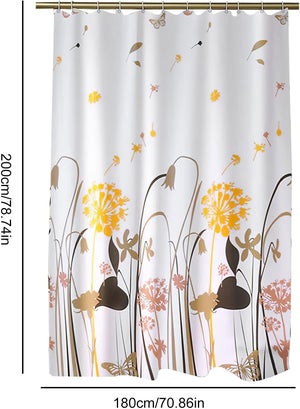 Rideau De Douche Vintage Fleurs Jaunes & Oiseaux - 180x200 Cm - Imperméable, Anti-moisissure Et Ourlet Lesté