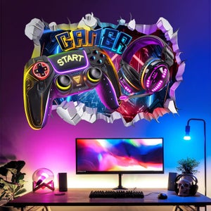 TOARTi Gamer Zone - Adesivi da parete 3D per gamer, accessori per la camera da letto, decalcomania da parete in vinile per videogiochi, decorazione rimovibile per stanza dei giochi per adolescenti