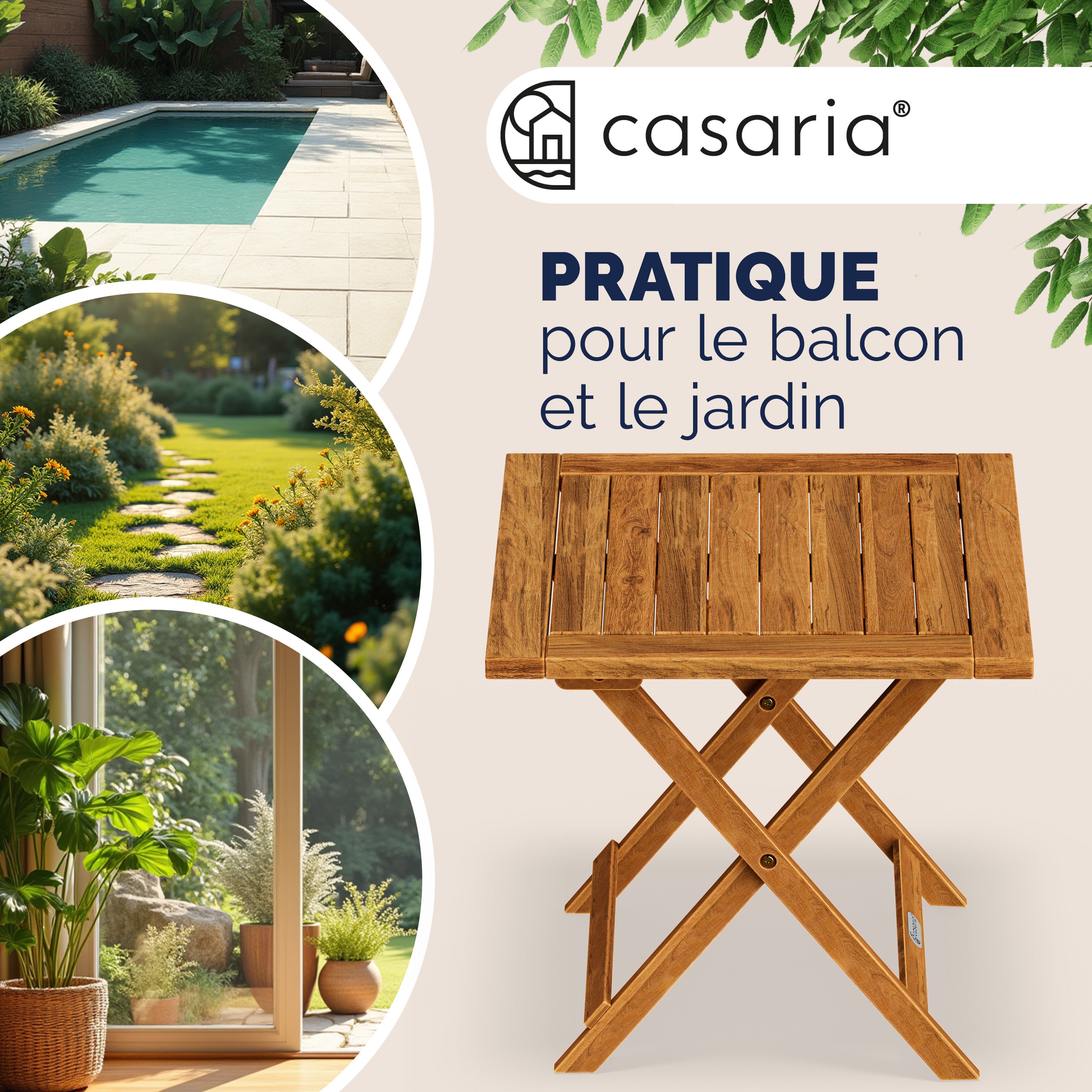 CASARIA® Table basse pliante en bois d'acacia 46x46cm Table d'appoint pliable pour jardin terrasse Intérieur extérieur - 6