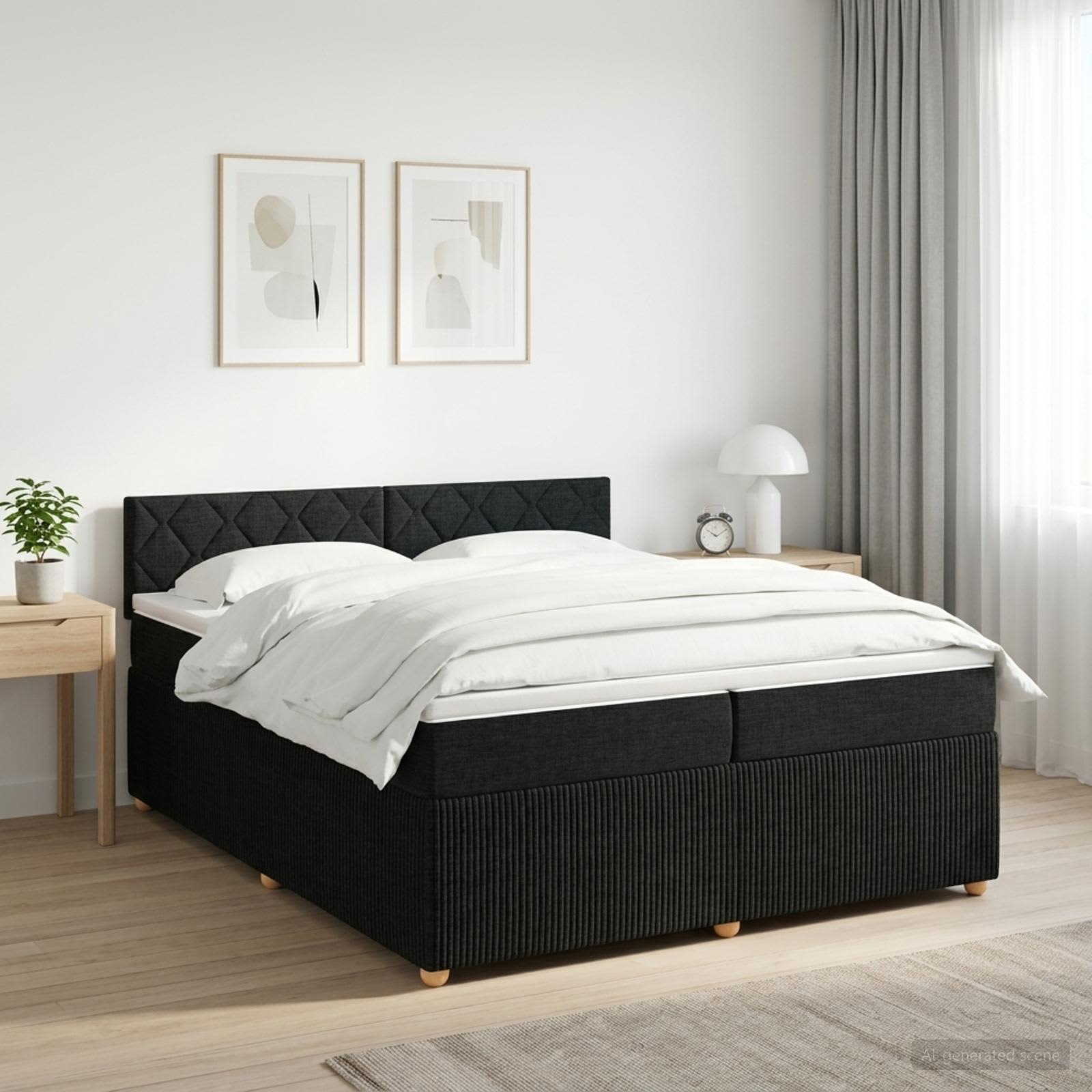 Cama box spring con colchón Negro 200 x 200 cm Tela | Leroy Merlin
