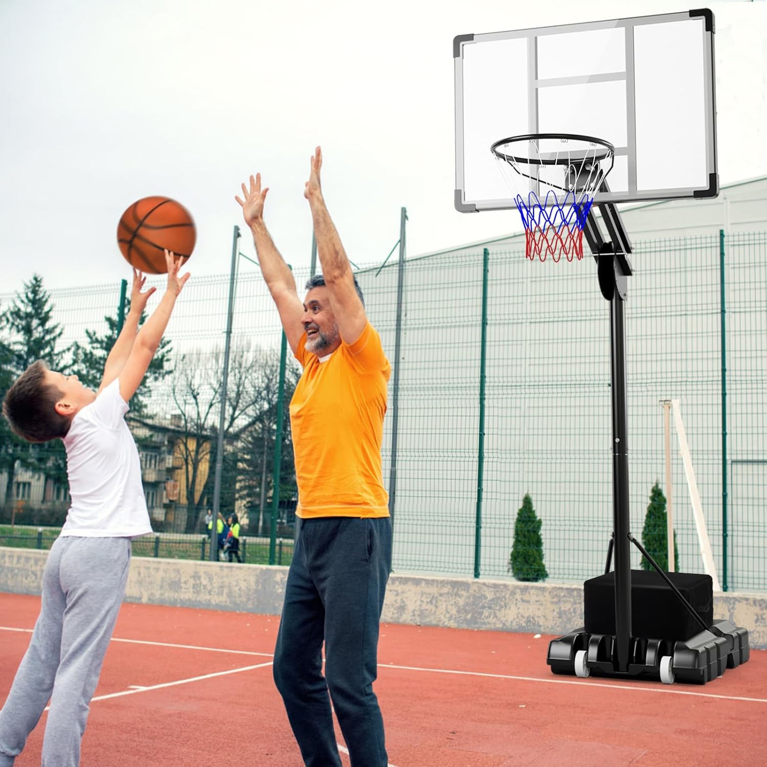 Cesto de basquetebol em suporte Altura ajustável a 10 níveis 149-305 CM, conjunto de basquetebol Base enchível Saco de peso Painel traseiro - 2