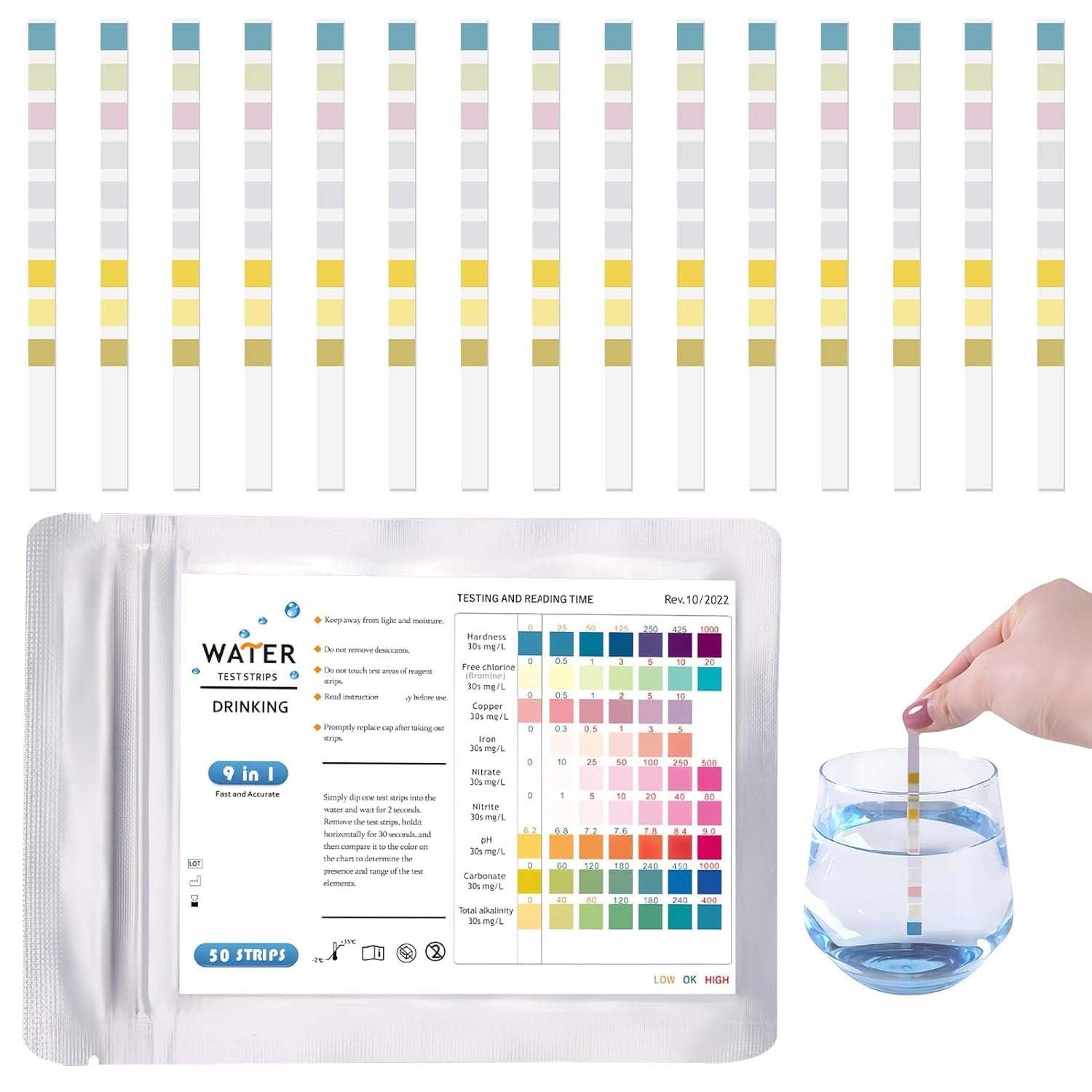 Termometro Agua Tiras Prueba Acuario 9 En 1 - 100 Tiras Con Termómetro, Test PH, Nitritos, Nitratos, Cloro Ph Nitritos Nitratos Acuario