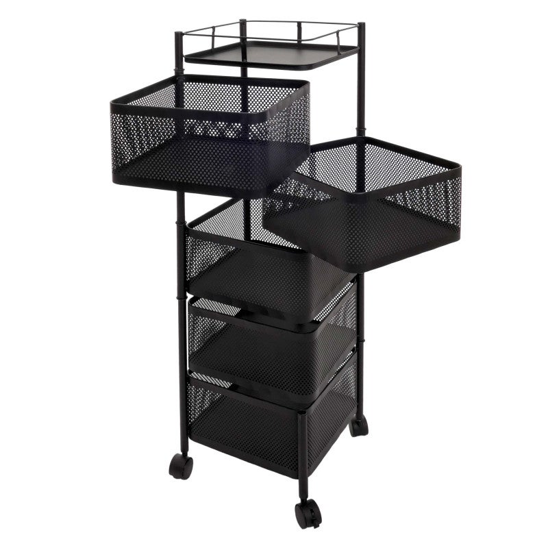 Estantería rodante hwc-n52, carro rodante estante multifuncional almacenamiento cocina, cestas rodantes hierro giratorio 94x30x30cm ~ negro