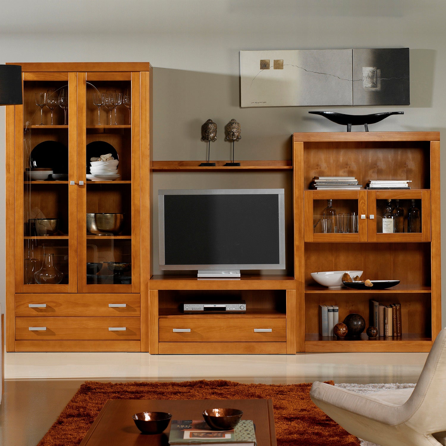 Kynus - Table TV Nova en pin massif couleur cerise, mesure 50x100x50 cm (Hauteur/Largeur/Profondeur). Cadre droit. - 5