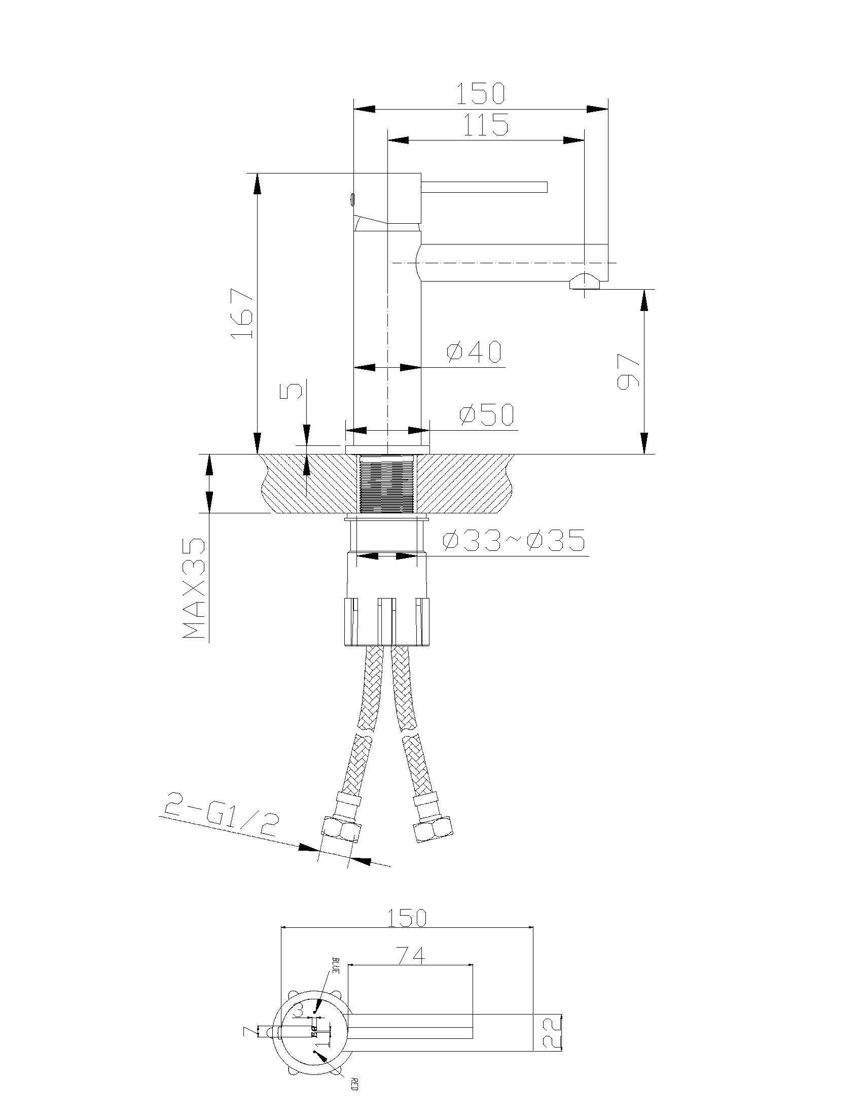 Miscelatore per lavabo M, oro spazzolato, Envol, ESSEBAGNO - 8