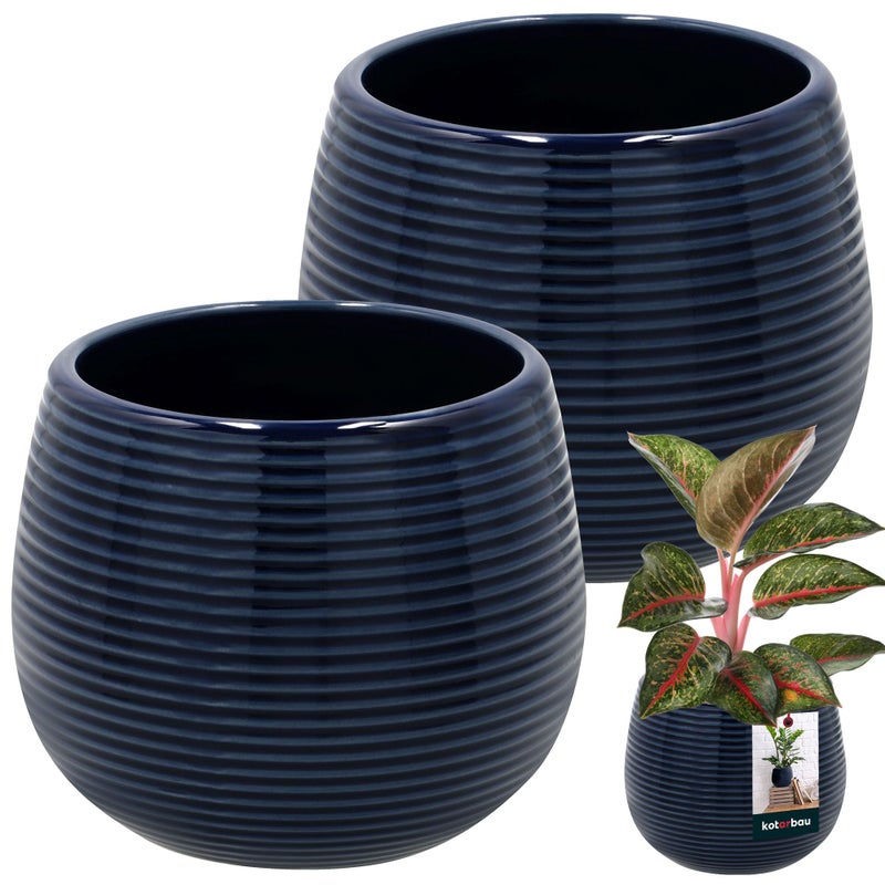 2x donica osłonka doniczka okrągła ceramiczna 12cm ryflowana kwiaty rośliny - KOTARBAU