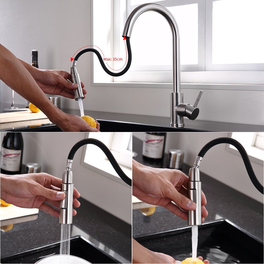 Robinet de Cuisine avec Douchette Extractible Mitigeur de Cuisine avec 2 Types de Jet D'eau Robinet d'évier en Inox Brossé - 3