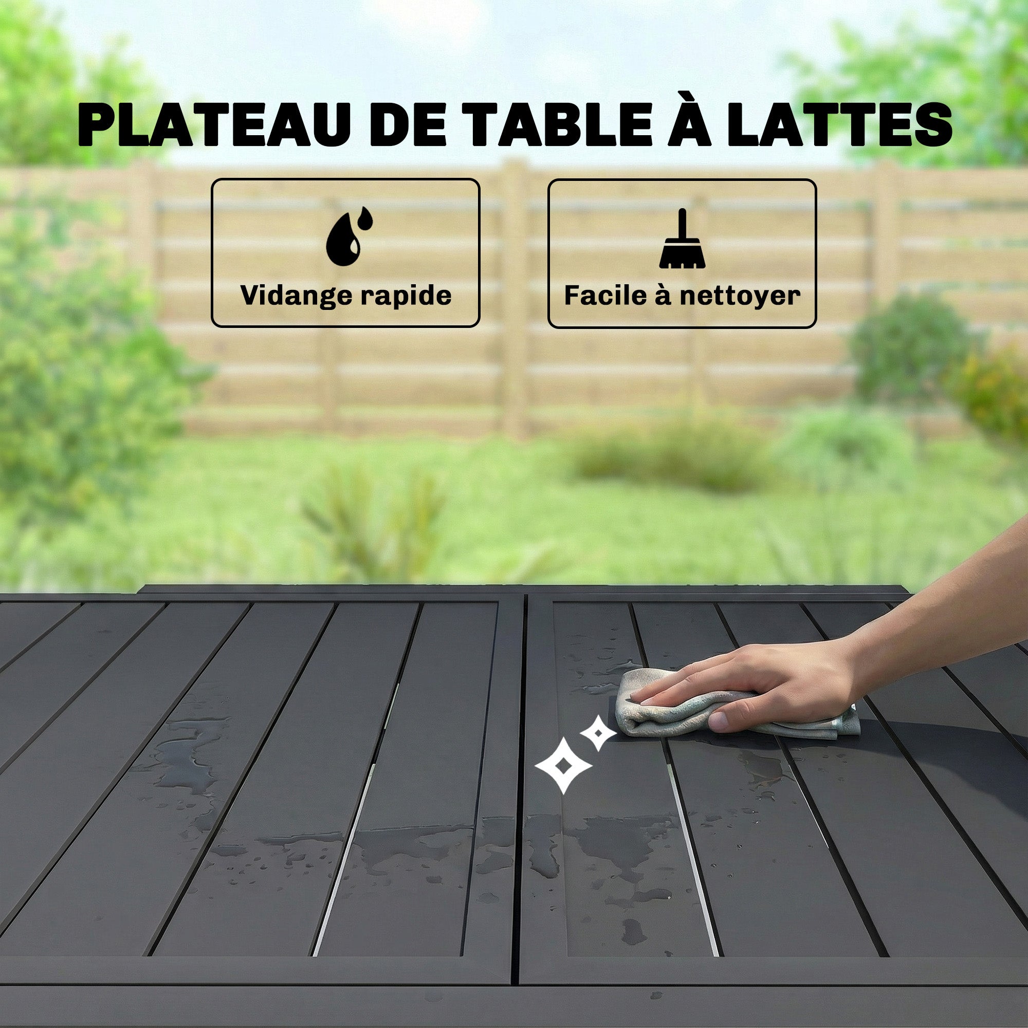 Table de jardin extensible rectangulaire en Aluminium Noir 6 places - 5