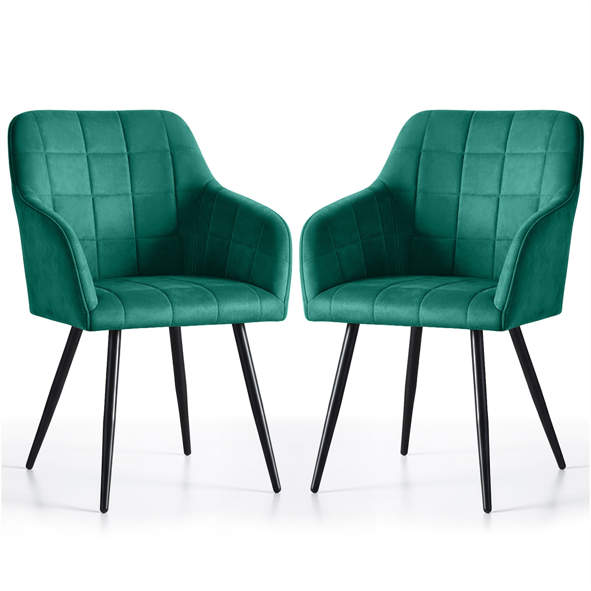 2x Krzesło tapicerowane z przeszyciami kwadratowymi Butelkowa Zieleń LUXANO Czarne nogi
