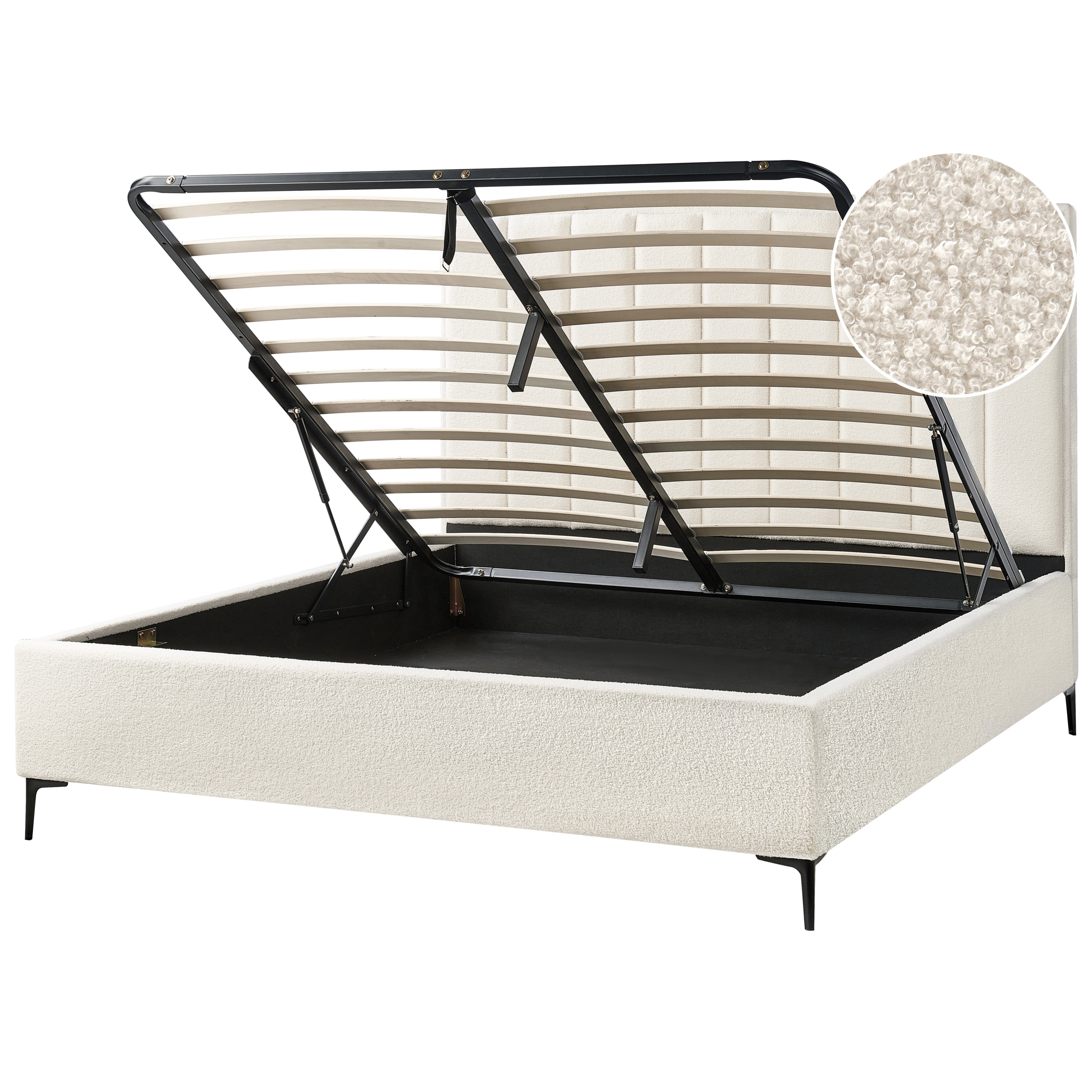 Beliani Cama Con Almacenaje Bouclé Sezanne 180 X 200 Cm Blanco/Crema , Leroy Merlin