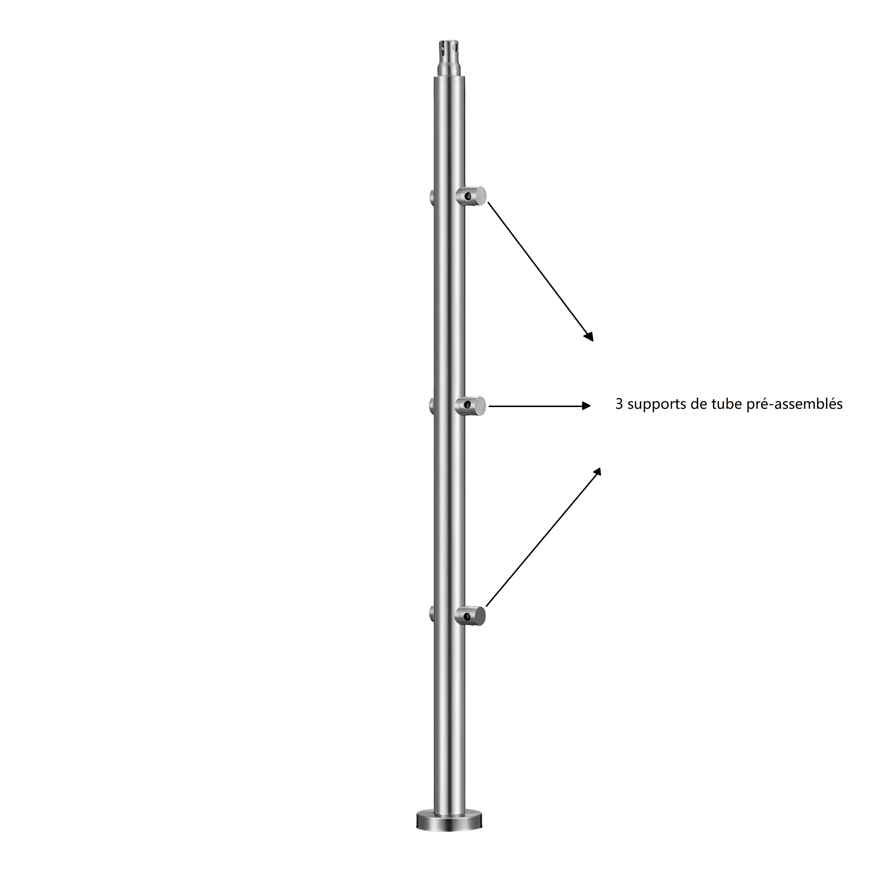 Garde-corps 240cm argenté, 1 main courante, 3 traverses, inox 201, intérieur et extérieur, design moderne - kit complet - 3