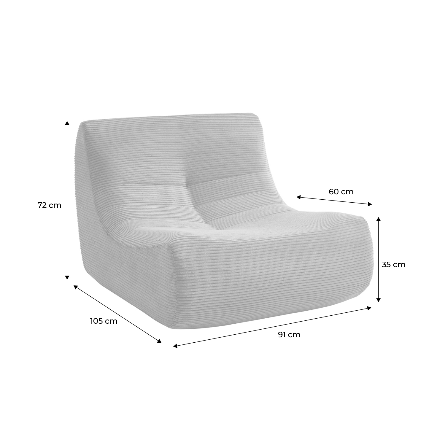 Chauffeuse velours côtelé 1 place crème L 91 x P 105 x H 72 cm - SOKOL SOKOL - 7