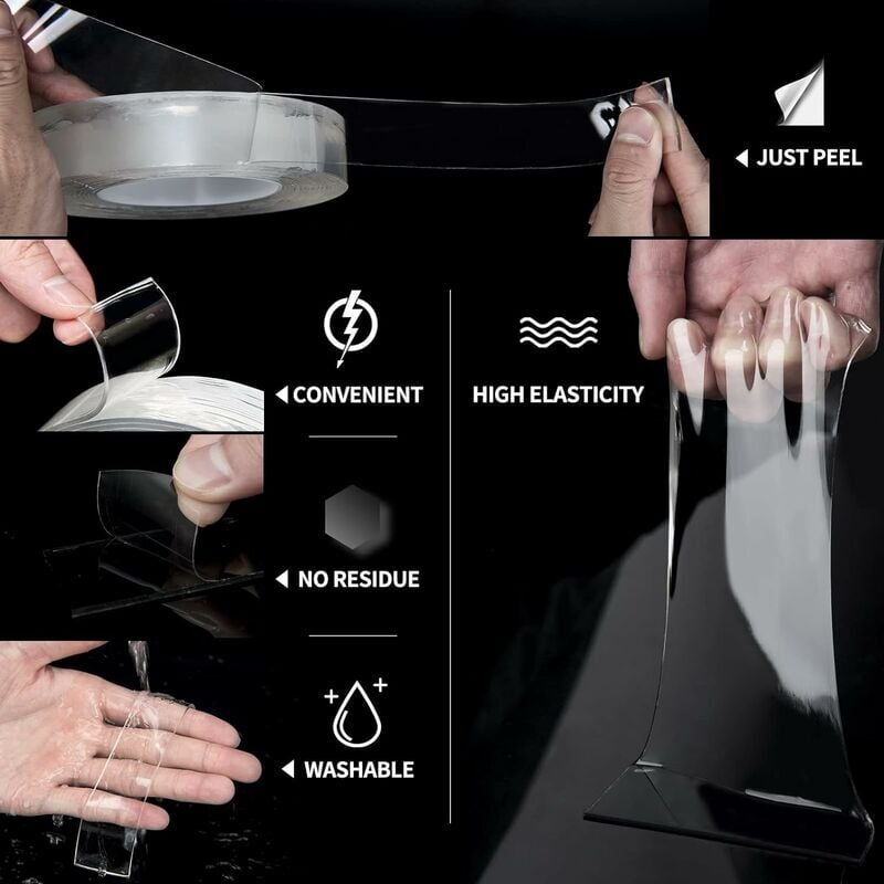 Bardzo mocna dwustronna taśma klejąca (3 m), trwała, bez smug, usuwalna i wielokrotnego użytku - 4