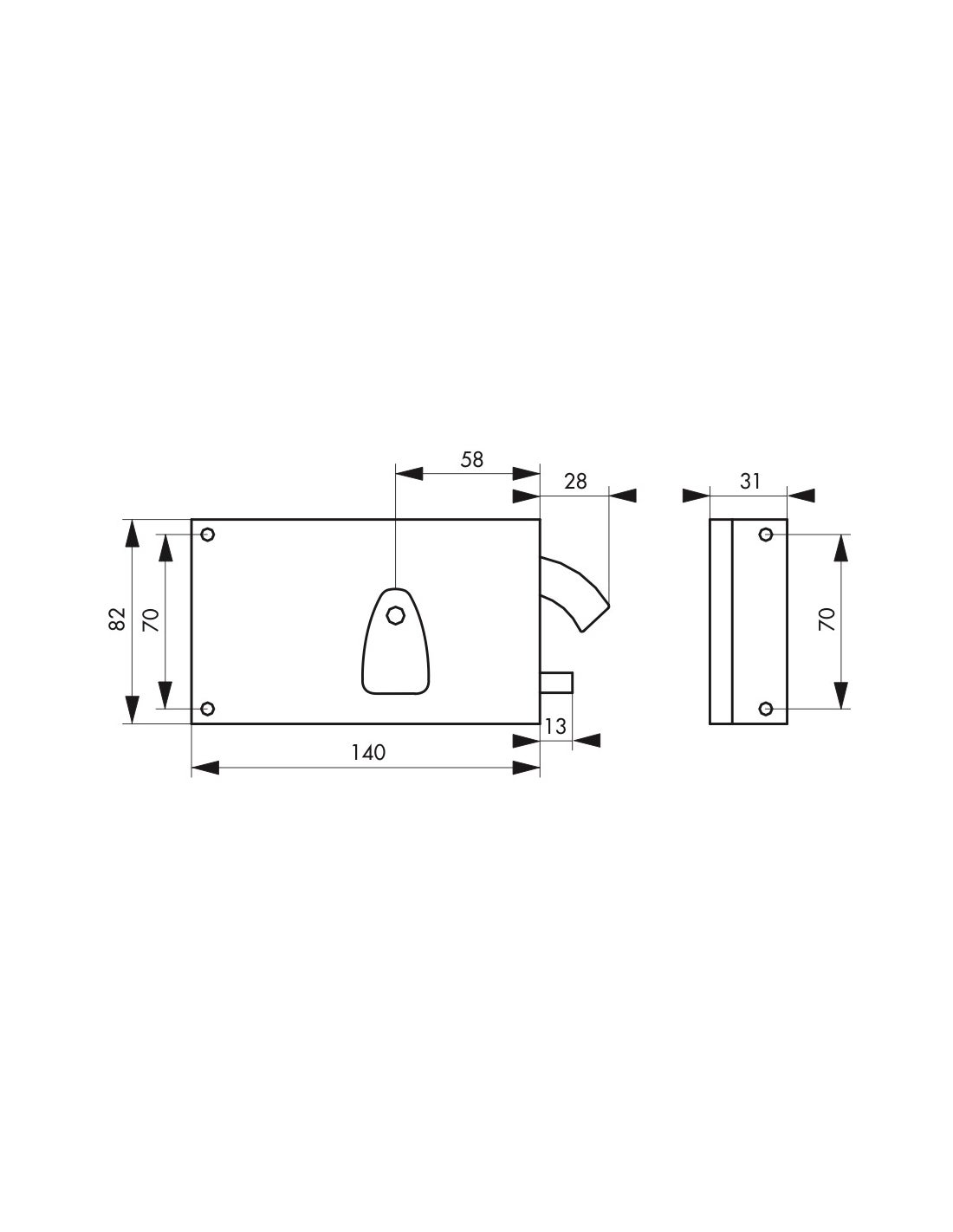 THIRARD - Serrure horizontale 4 gorges en applique à clé à crochet pour portail, droite, axe 58mm, 140x82mm, noir, 2 clés - THIRARD - 2