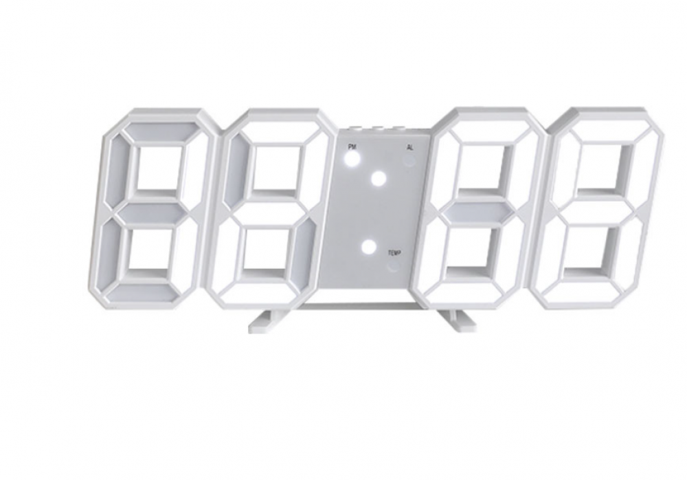 Zegar LED z budzikiem, białym światłem, nowoczesnym designem, 23 cm, do biura lub sypialni