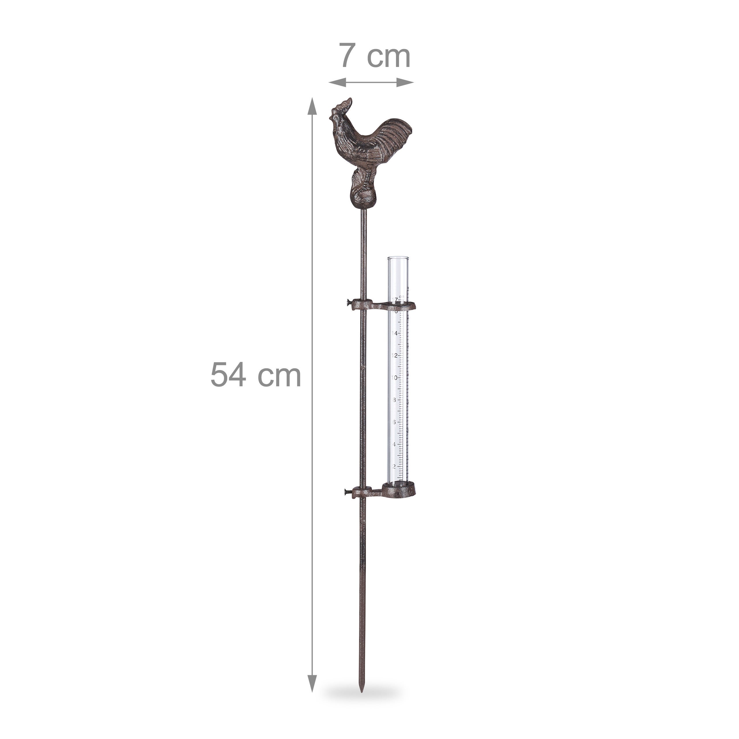 Pluviomètre décoration en métal, outil pour l'extérieur, coq, 17cm 7 pouces, piquet de terre, bronze, antigel, Relaxdays - 4