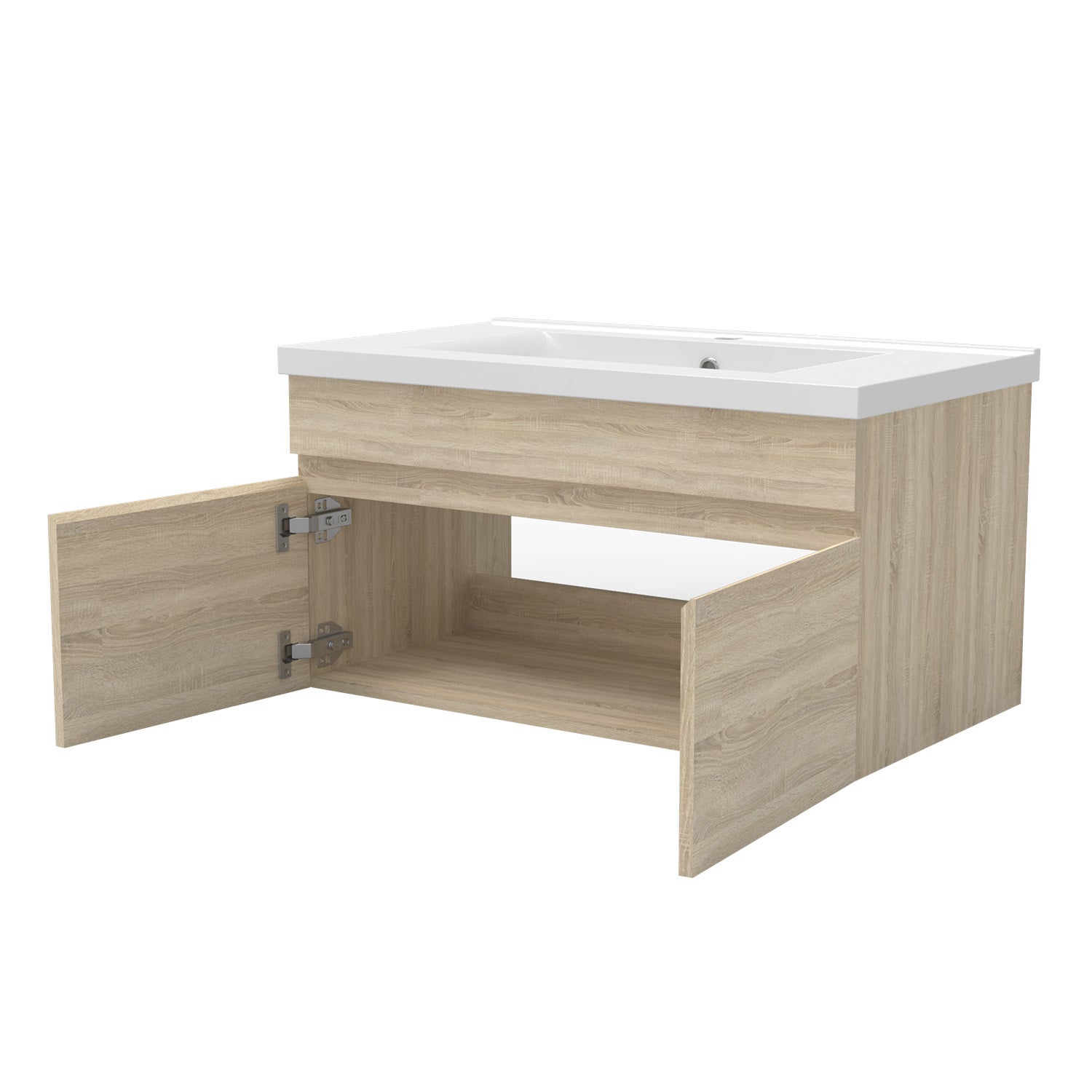 Ensemble meuble + vasque + miroir lumineux + colonne 80cm meuble salle de bain Chêne Wotan,Ocean - 2
