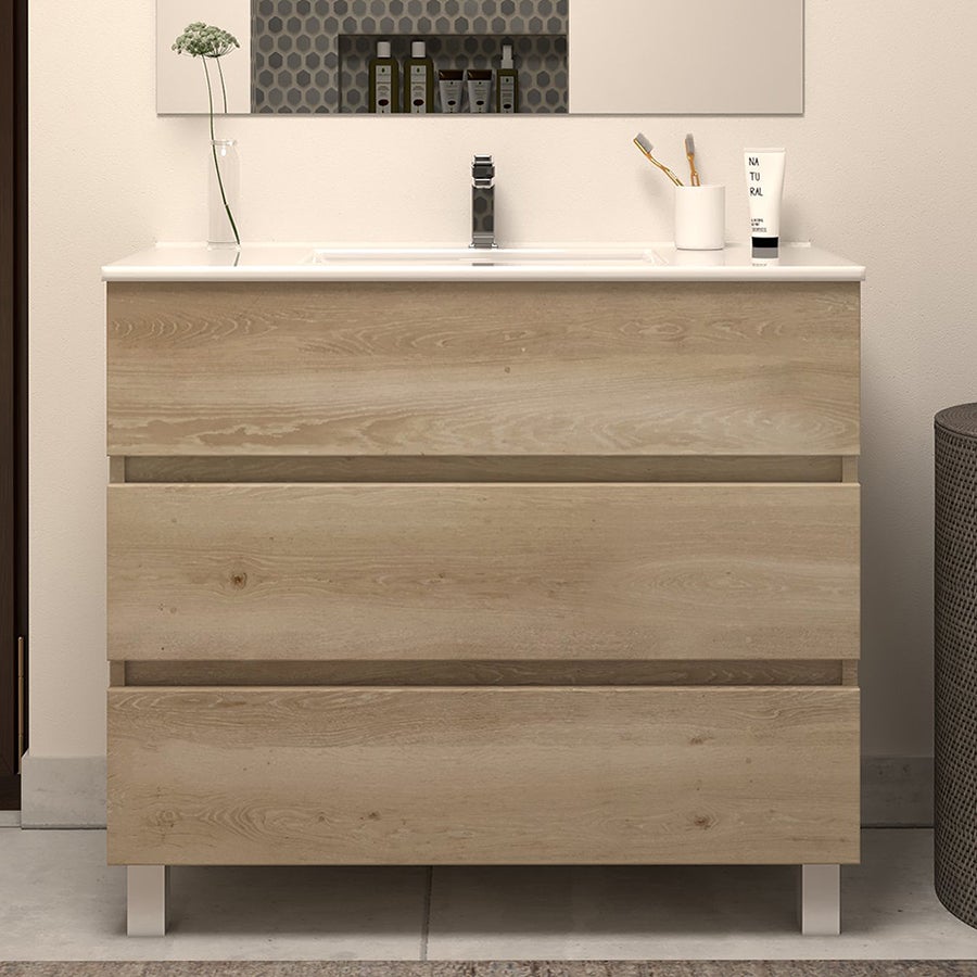 Meuble de salle de bain 80cm simple vasque - 3 tiroirs - blanc - MAYOR - 2
