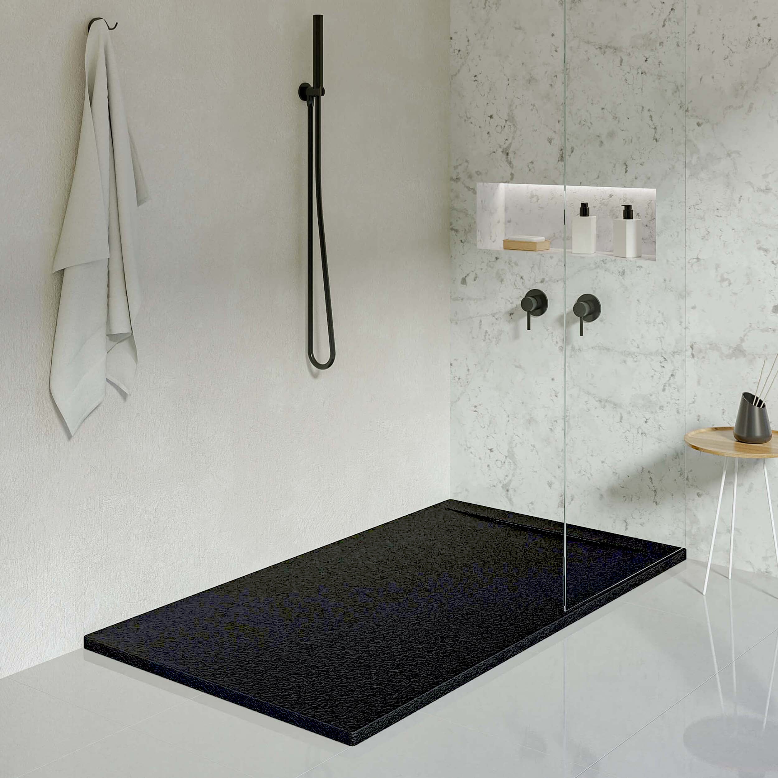 Receveur de douche en résine Liena 80x120 noir RAL 9005 avec siphon ...