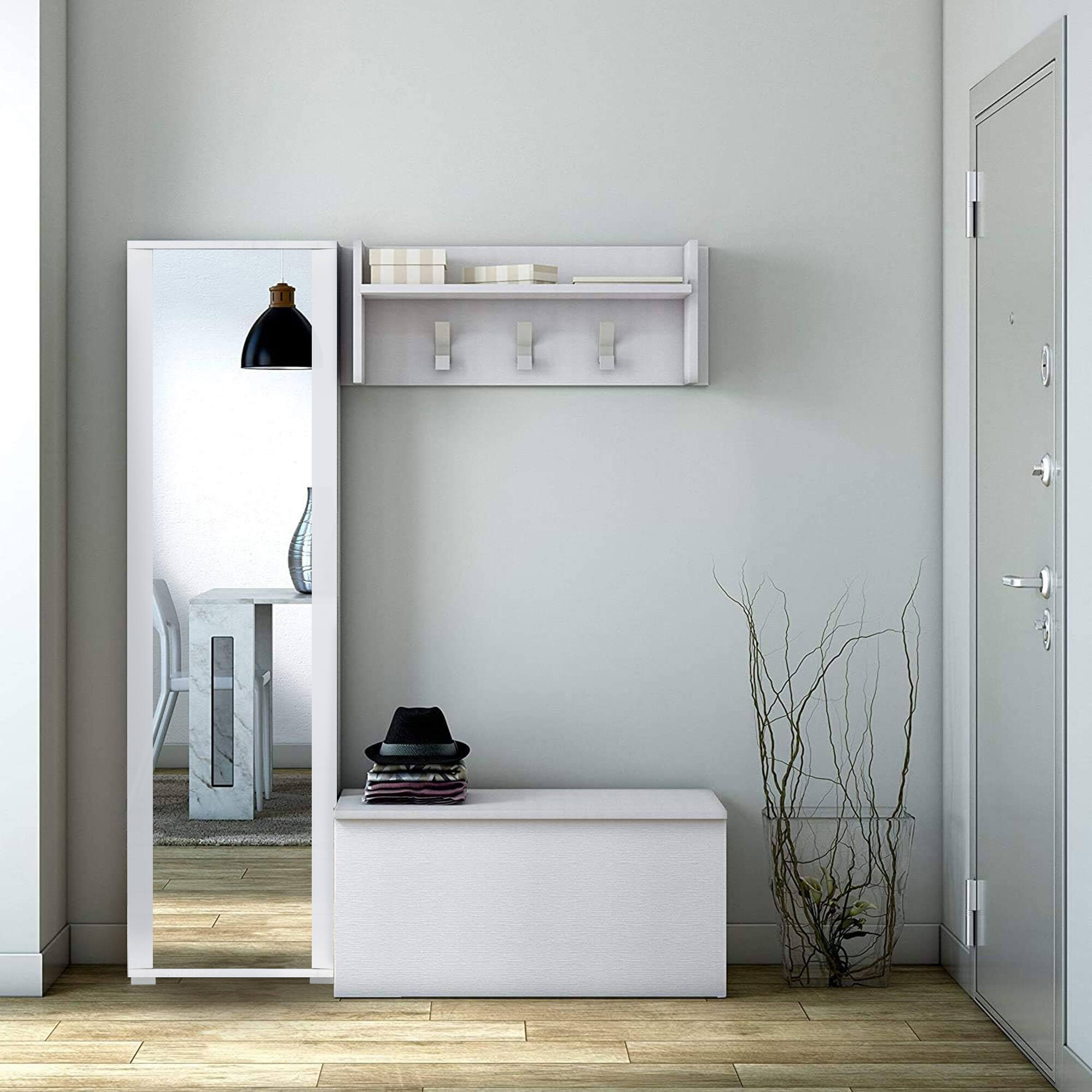 Meuble d'entrée Mirtilla, Entrée moderne avec portemanteau, Armoire ...