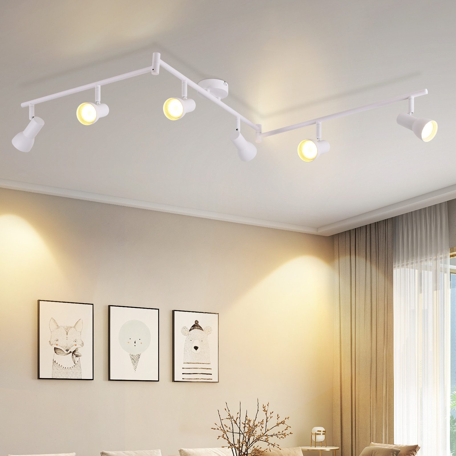 NETTLIFE Reflektorowa sufitowy 6 płomieni Biały GU10 Metalowa lampa sufitowa do sypialni i przedpokoju