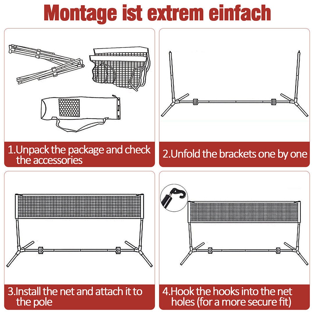 Filet de badminton Réglable en hauteur Filet de tennis Filet de volley-ball Portable avec sac de transport Largeur 410cm - 9