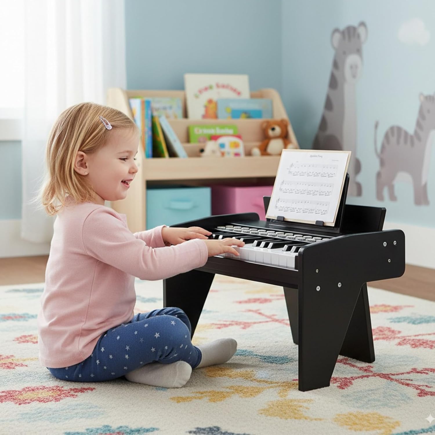 GOPLUS Piano Éducatif 25 Touches Avec Touches Lumineuses – Clavier Enfant En Bois – 3+ Ans Noir